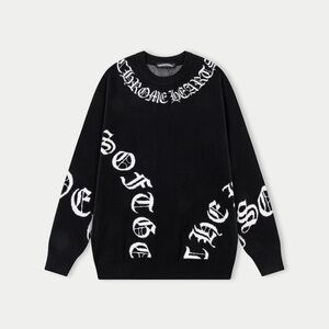Chrome Hearts Black Crewneck Sweater with White Graphics